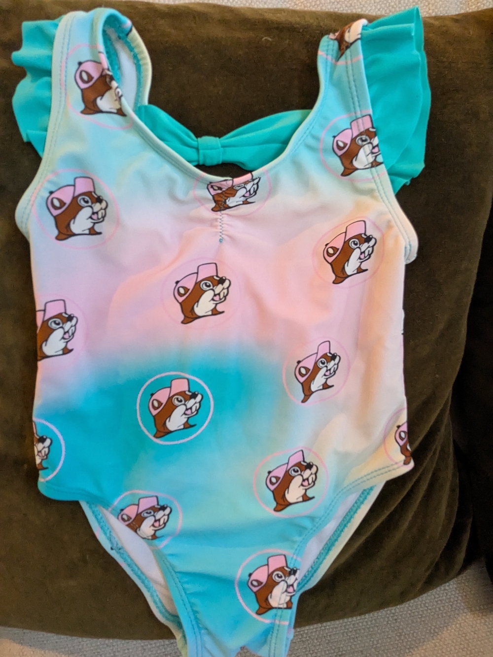 Buc-ee's Girls Turquoise & Pink Ombre One-Piece Swimsuit with Ruffle Straps